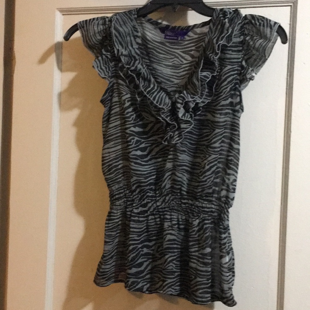 Miley Cyrus Zebra Print Ruffle Blouse Small
